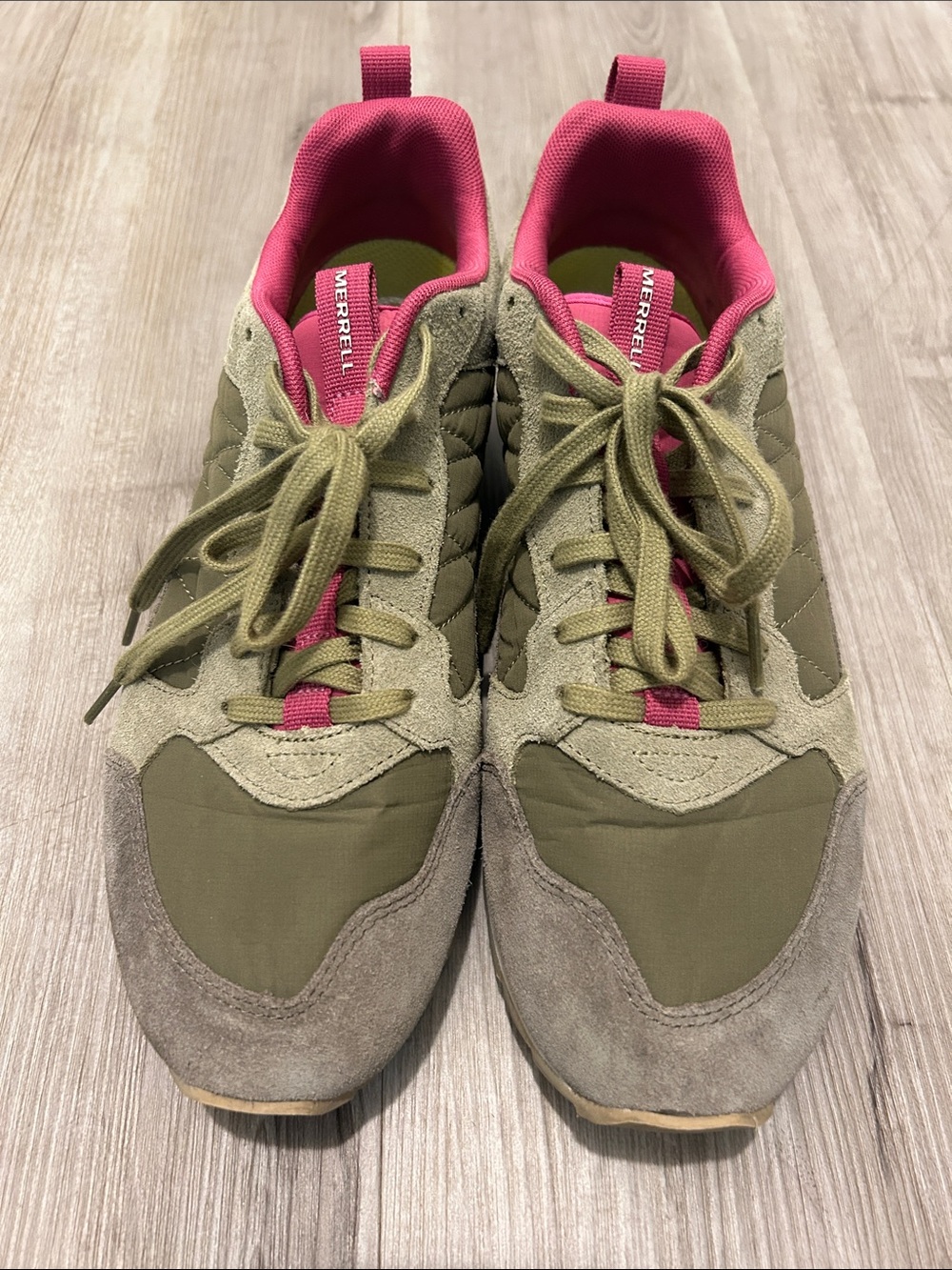 Merrell Olive Green and Pink Women’s Athletic Lace-Up Sneakers